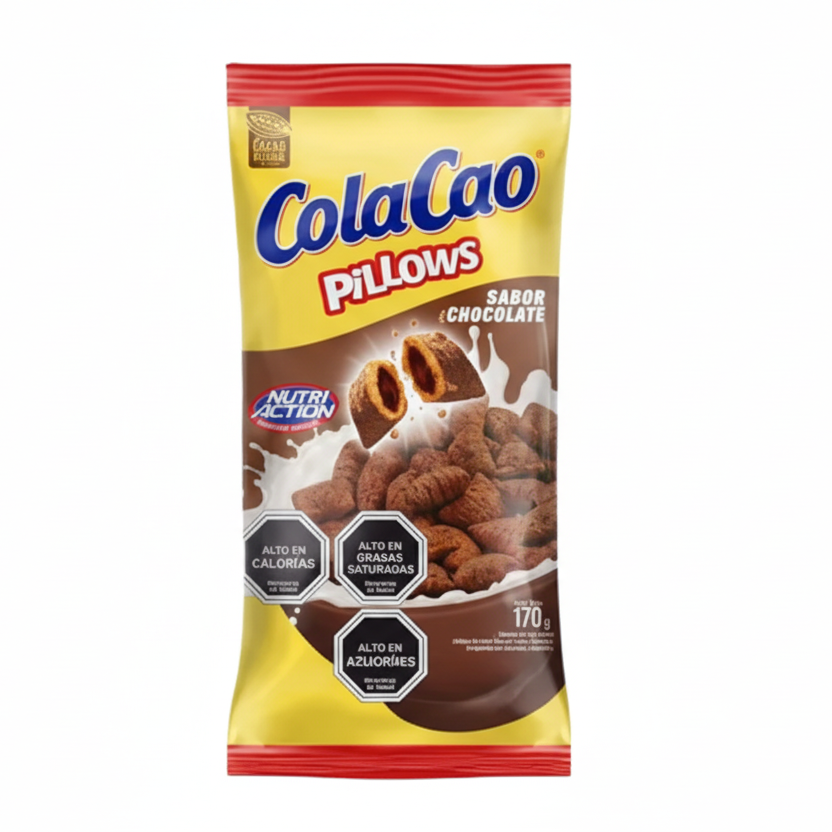 cereal  colaco pillows crujiente y relleno de chocolate ideal para comer con leche de desayuno o merienda latina y españa