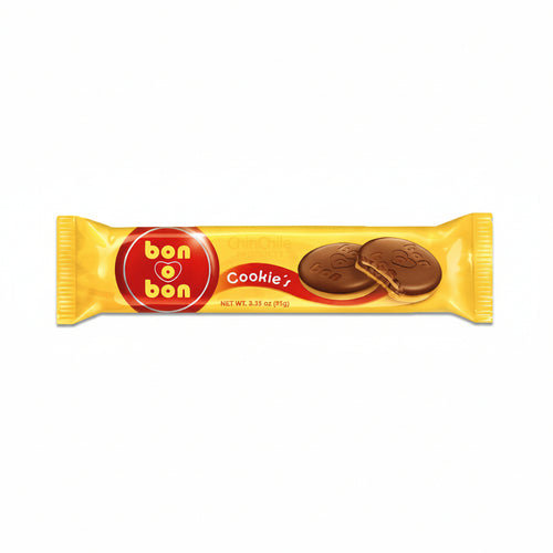galleta de vainilla y superior de chocolate con leche rellena de crema de avellanas presentacion 95 gramos