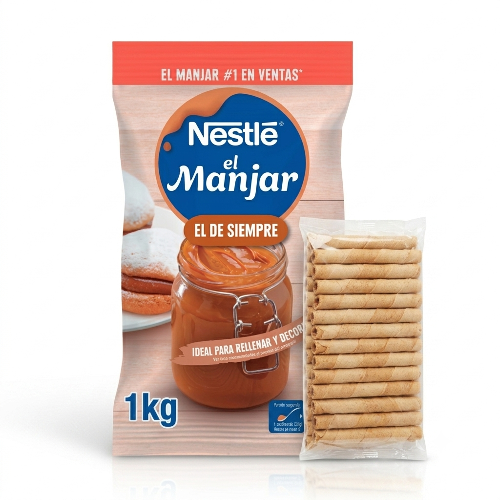 Pack y kit de cuchufli sin relleno de 25 unidades con manjar nestle de 1 kilogramo