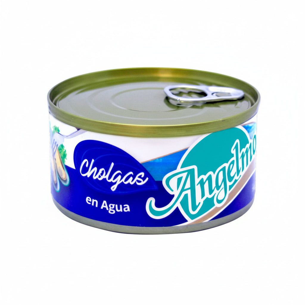 enlatado cholgas en agua marca angelmo chileno