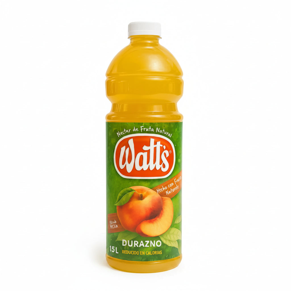 jugo watts sabor durazno de 1.5 litros reducido en calorias nectar de frutilla watts sabor durazno