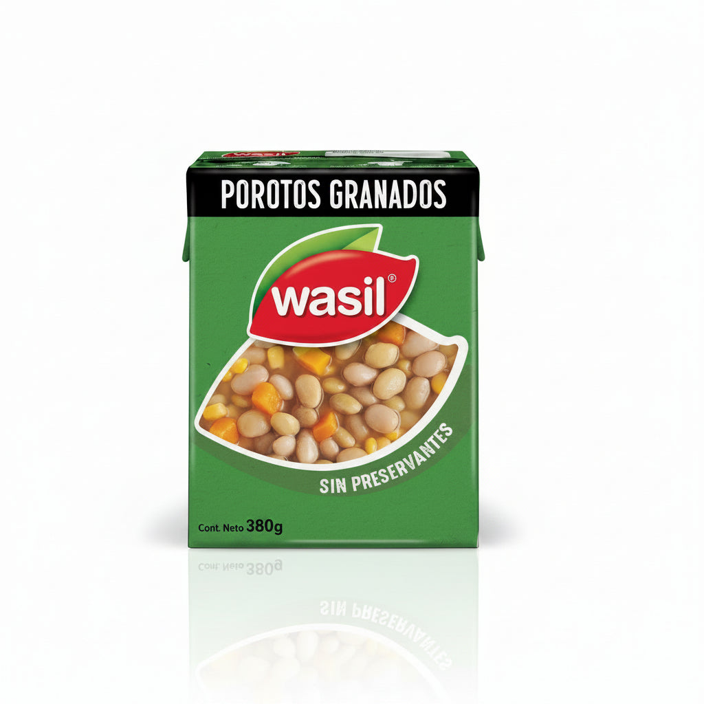 porotos blancos graneaddos marca wasil chilenos presentacion de 380 gramos